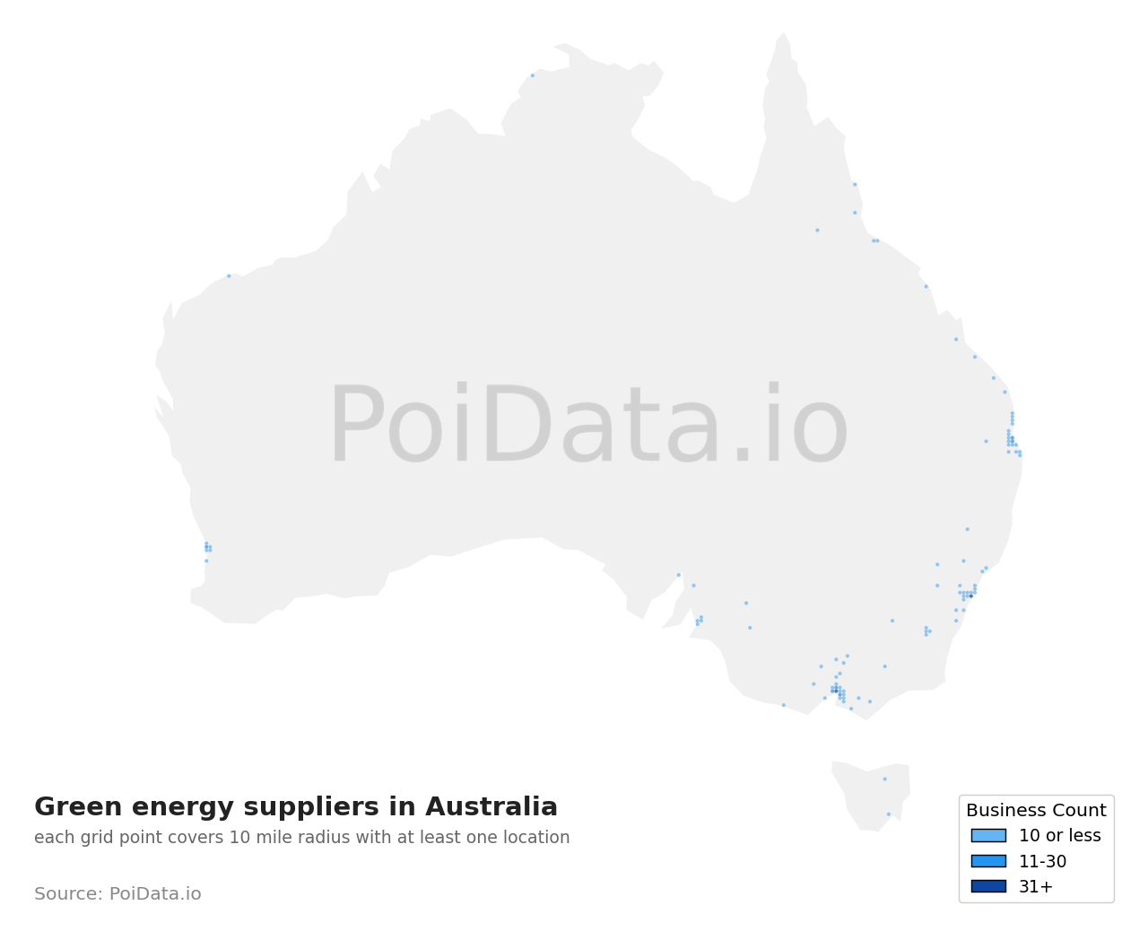 Green energy supplier density map for Australia