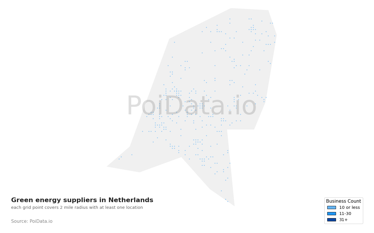 Green energy supplier density map for Netherlands