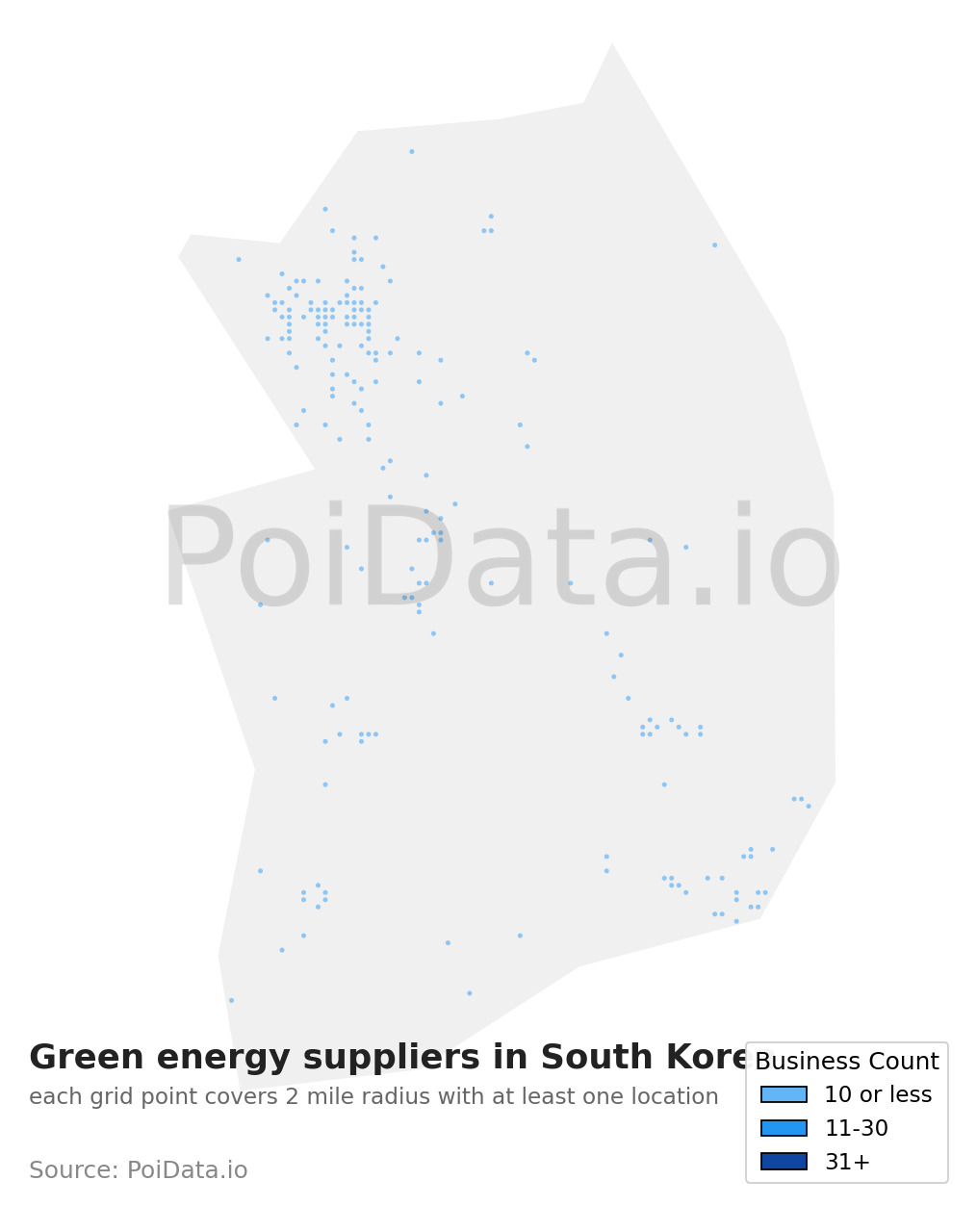 Green energy supplier density map for South Korea