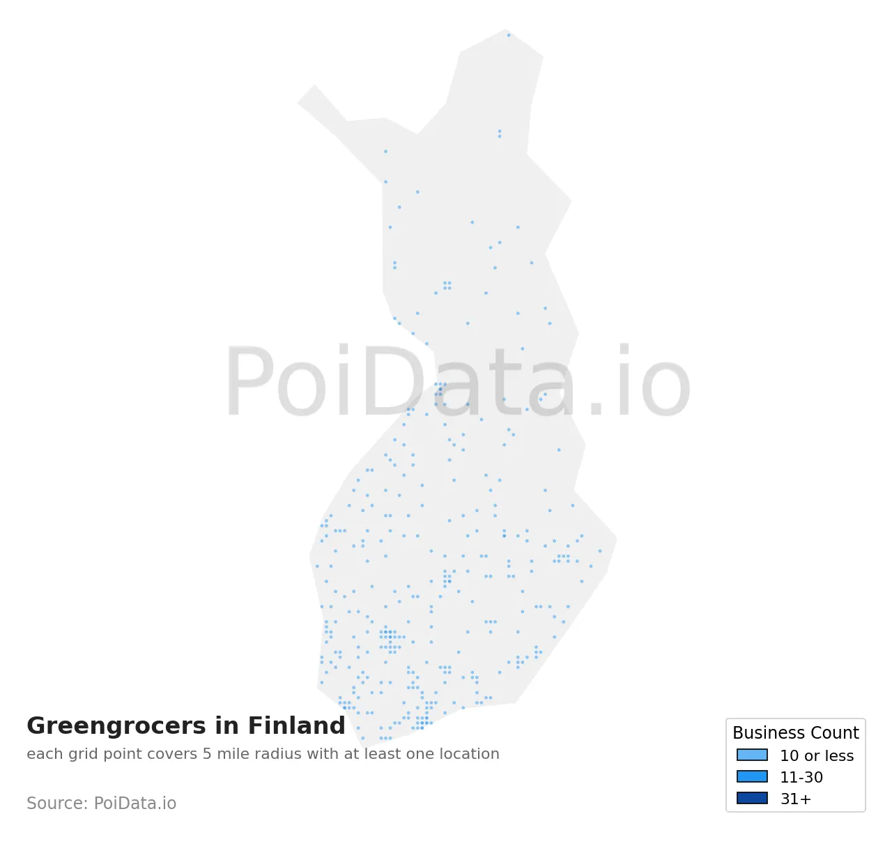 Greengrocer density map for Finland