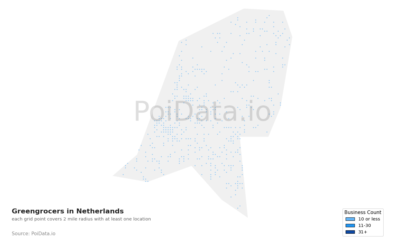 Greengrocer density map for Netherlands