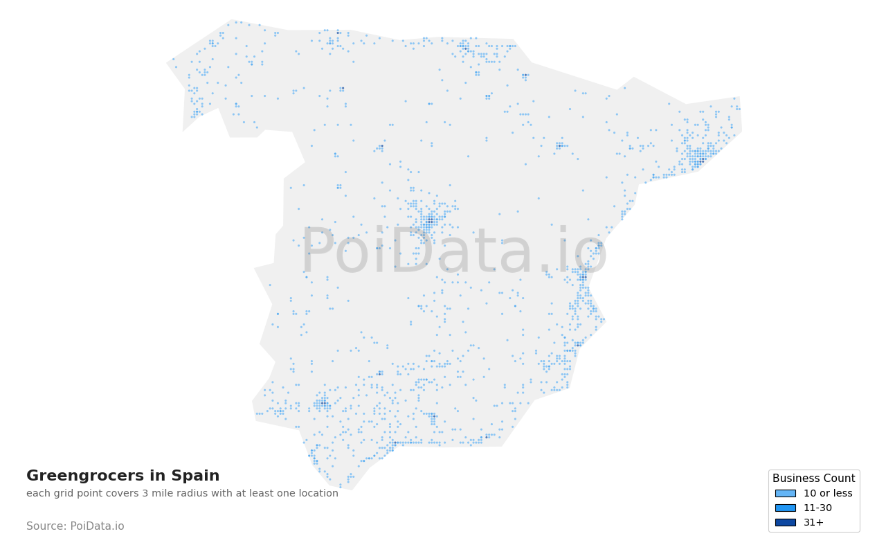 Greengrocer density map for Spain