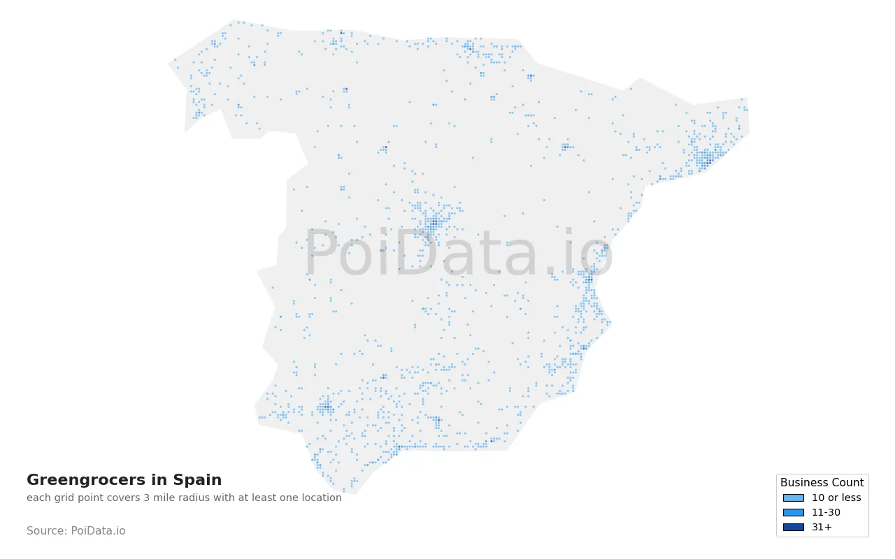Greengrocer density map for Spain