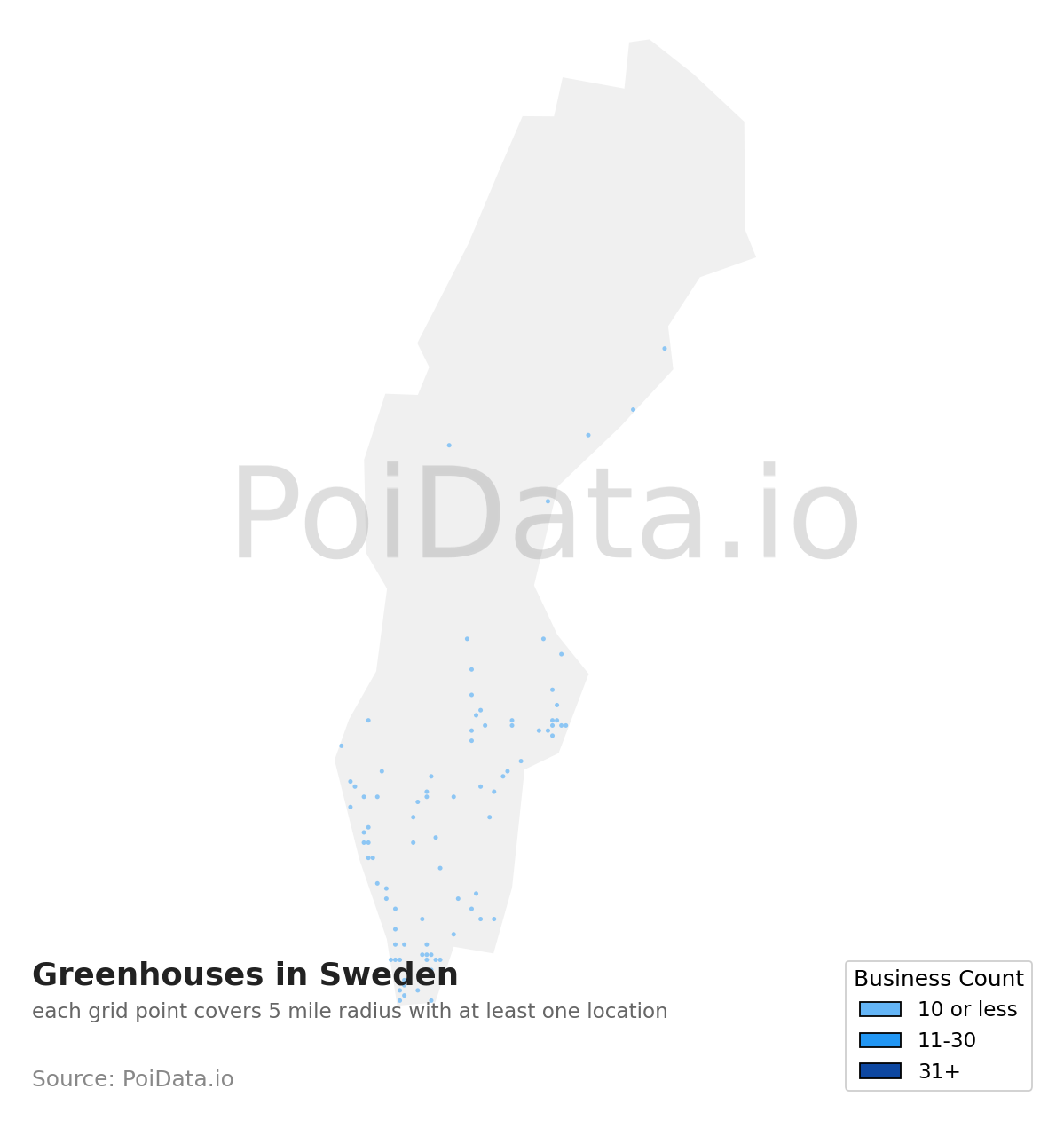 Greenhouse density map for Sweden