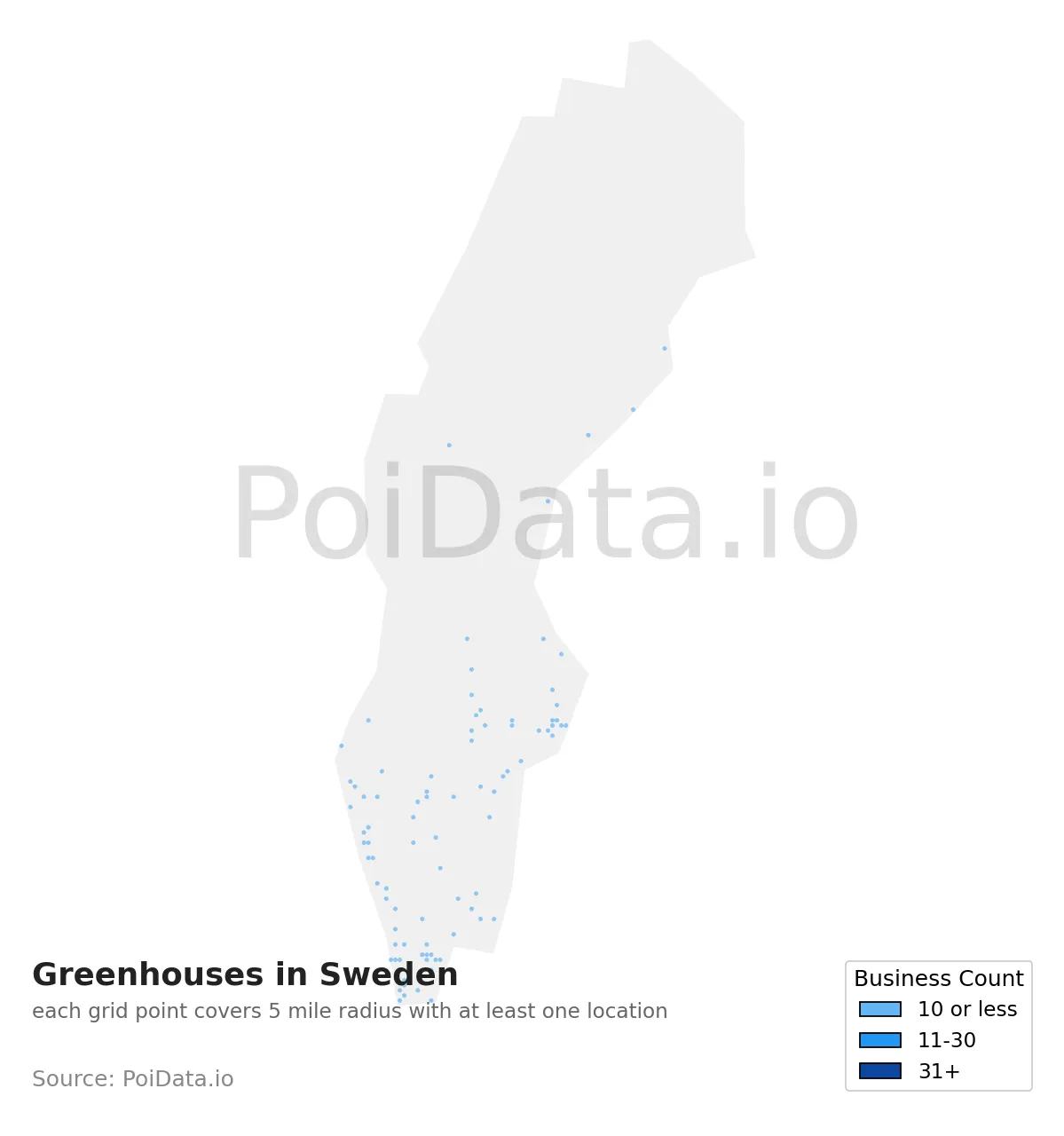 Greenhouse density map for Sweden