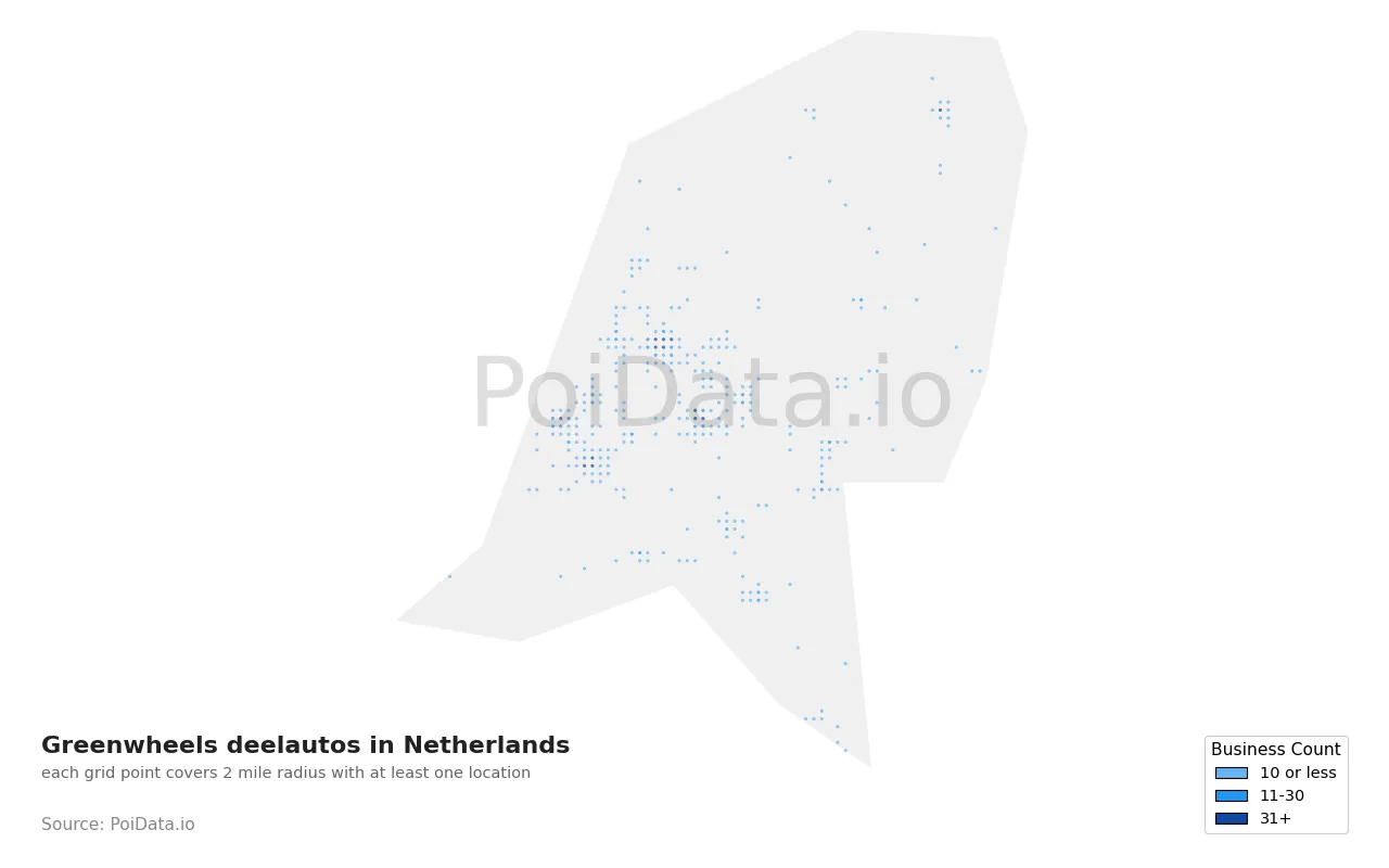Greenwheels deelauto density map for Netherlands