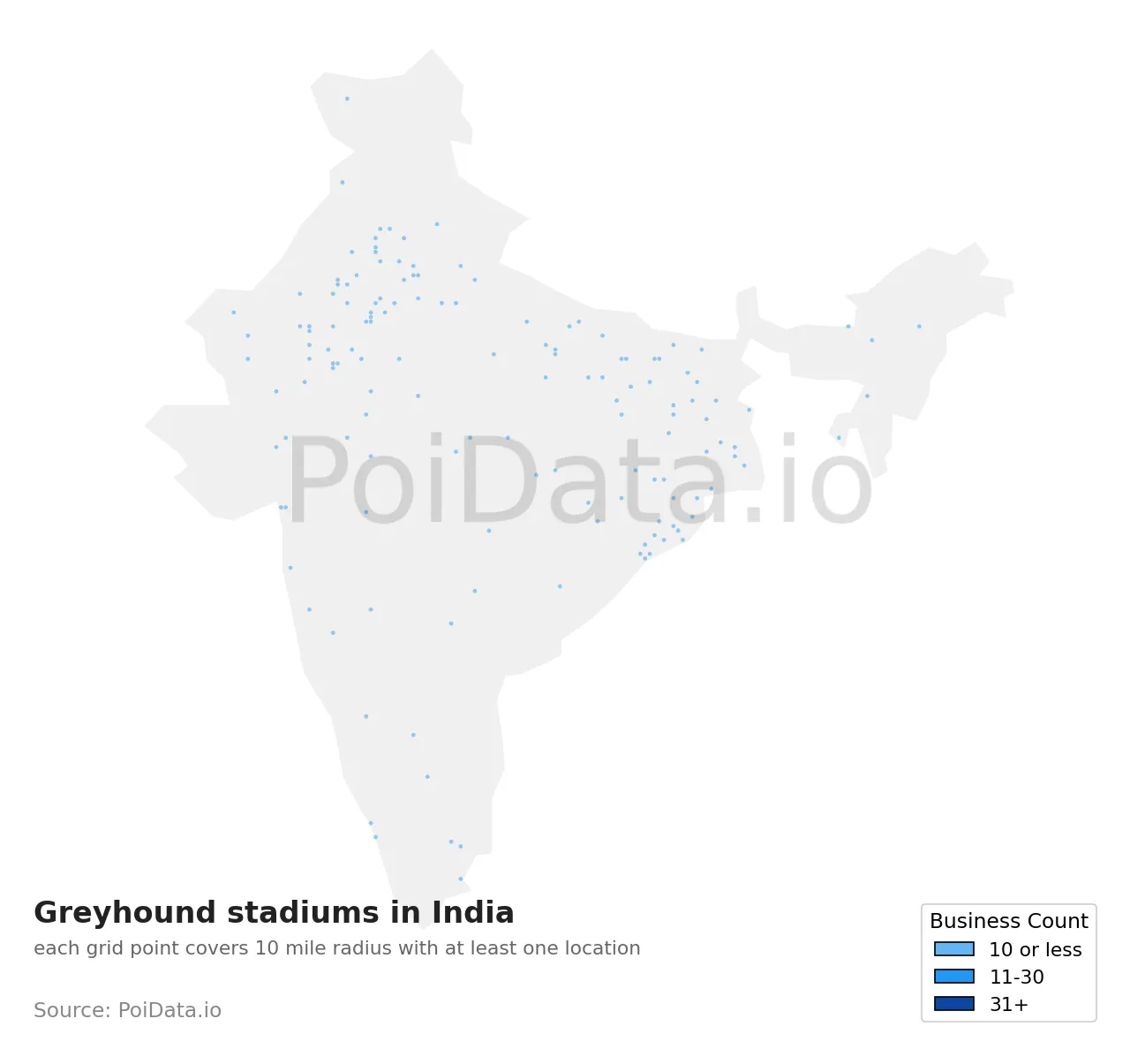 Greyhound stadium density map for India
