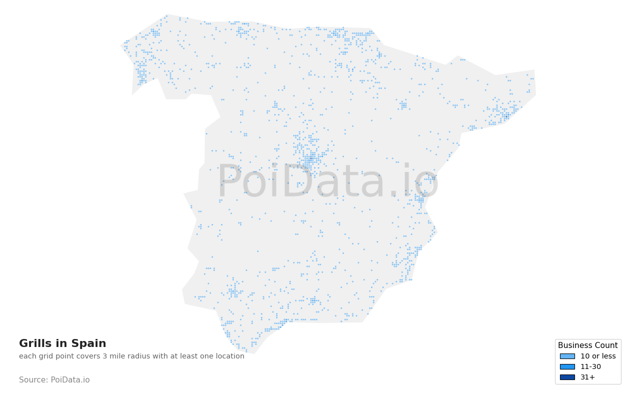 Grill density map for Spain