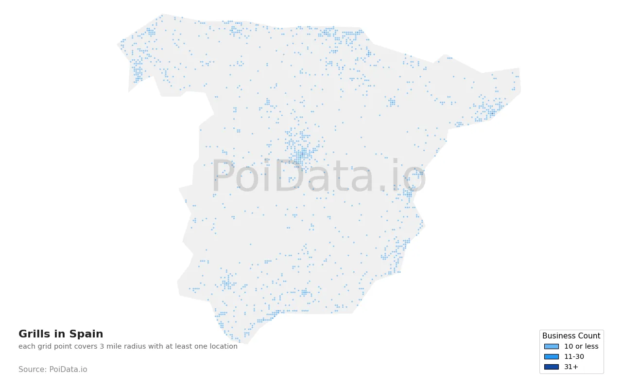 Grill density map for Spain