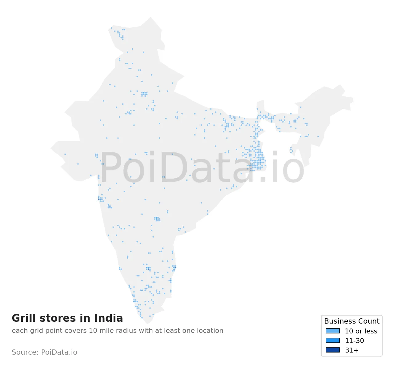 Grill store density map for India