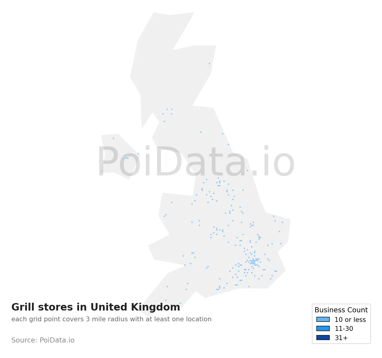 Grill store density map for United Kingdom