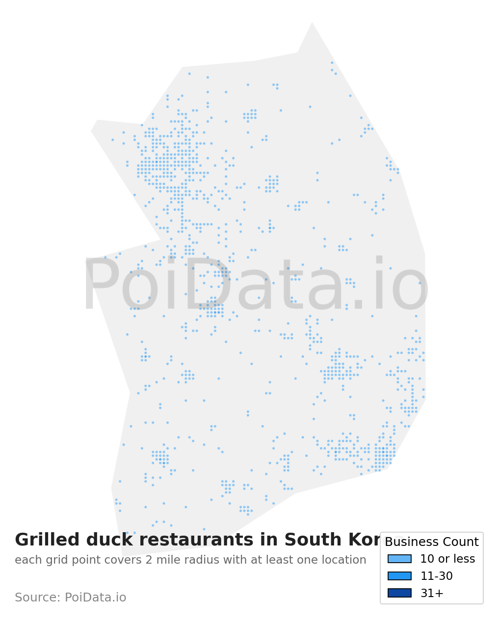 Grilled duck restaurant density map for South Korea