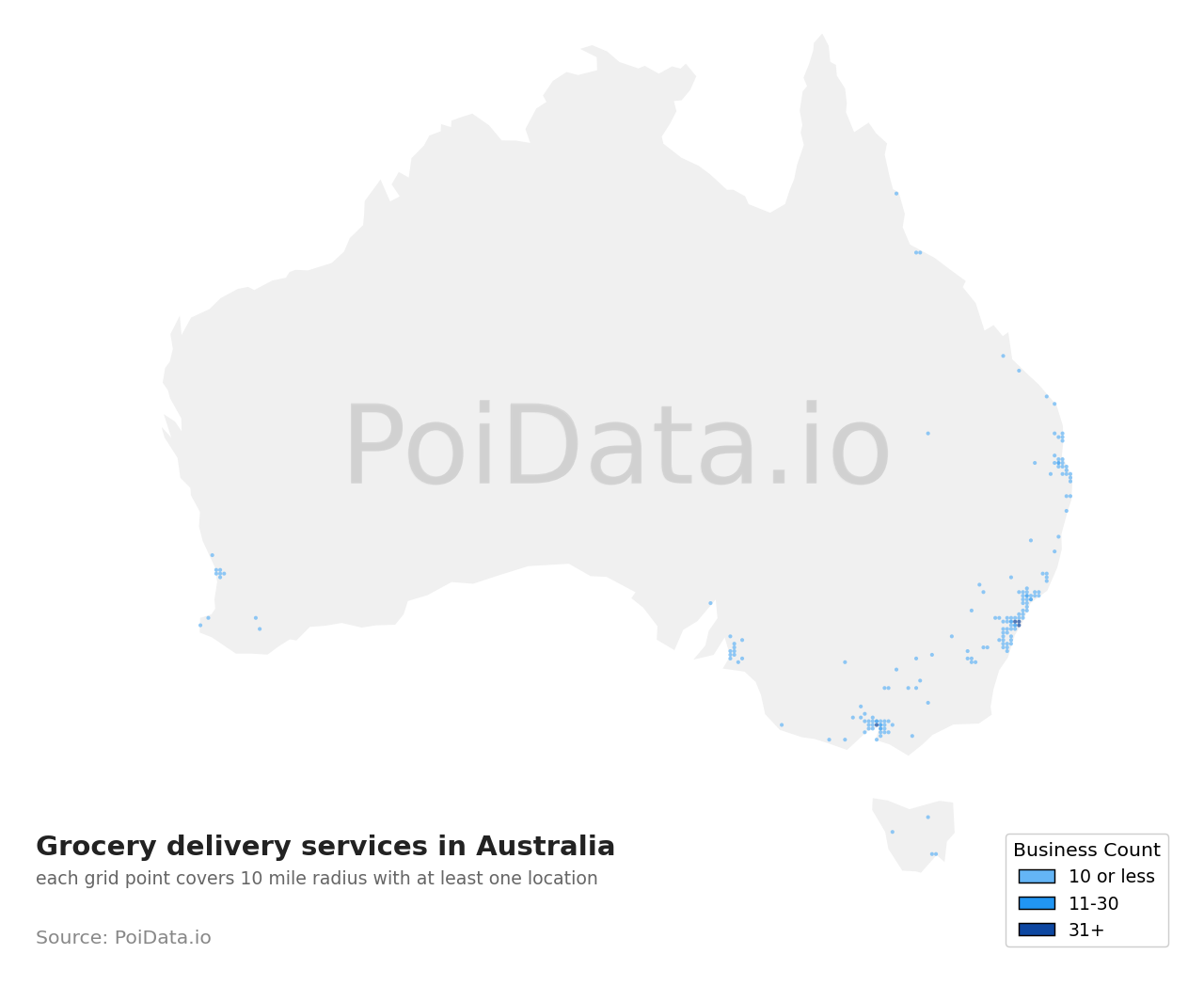Grocery delivery service density map for Australia
