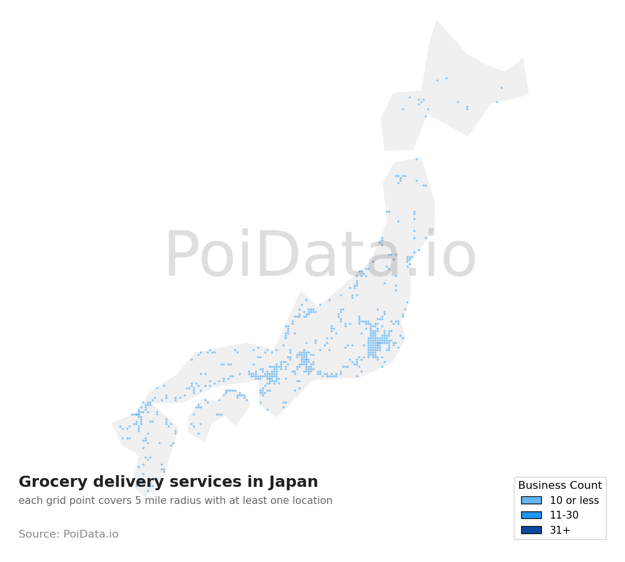 Grocery delivery service density map for Japan