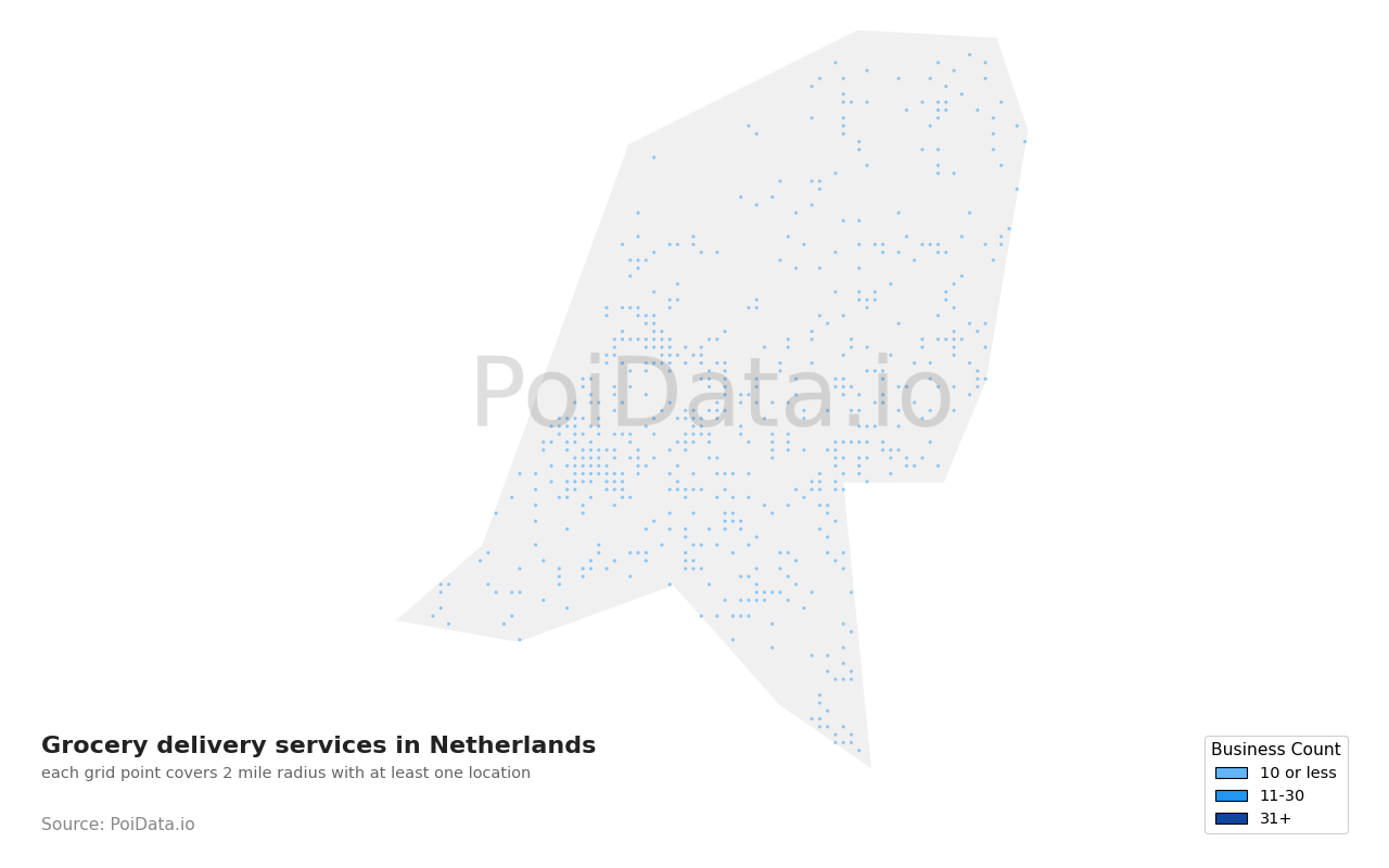 Grocery delivery service density map for Netherlands