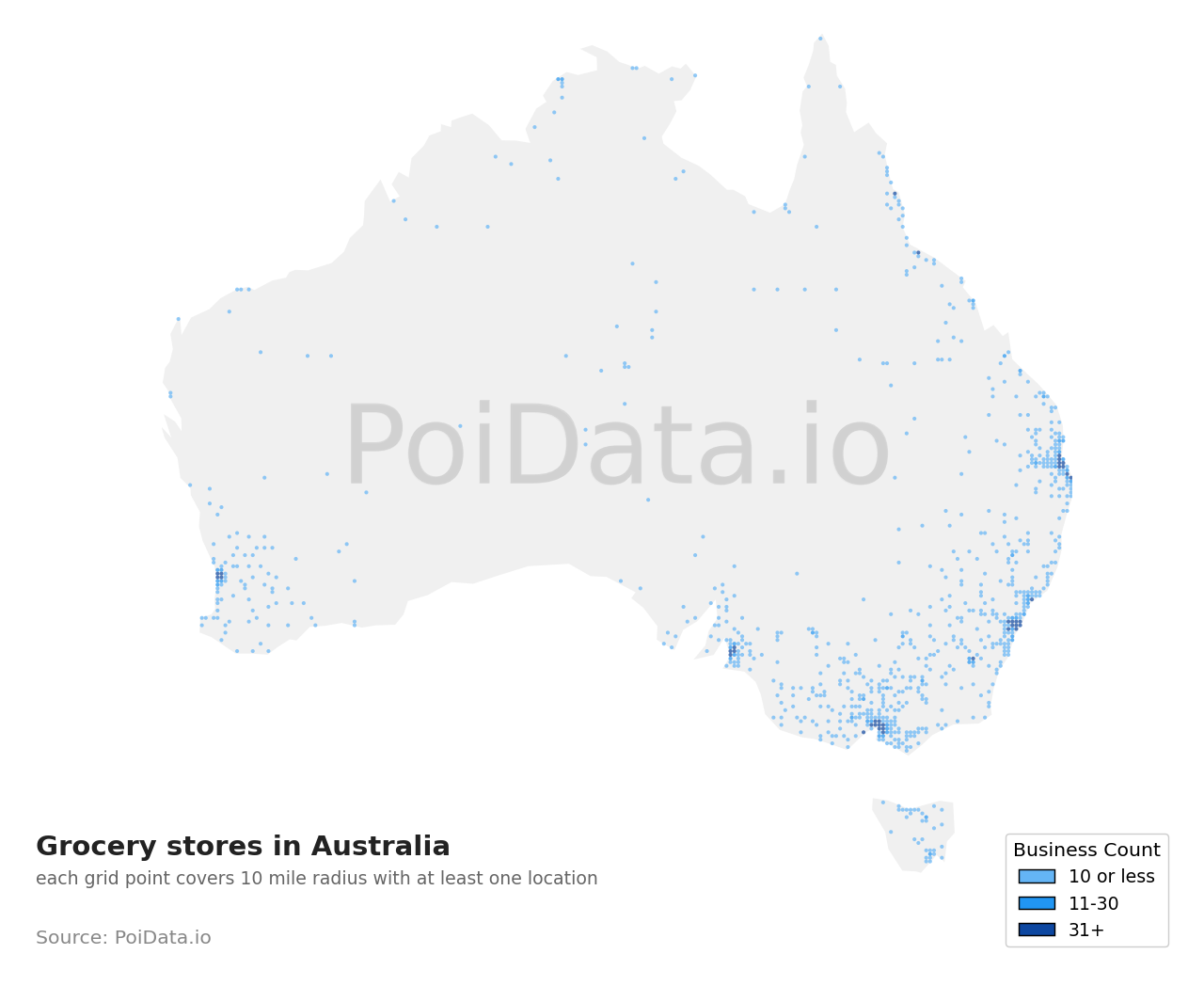 Grocery store density map for Australia