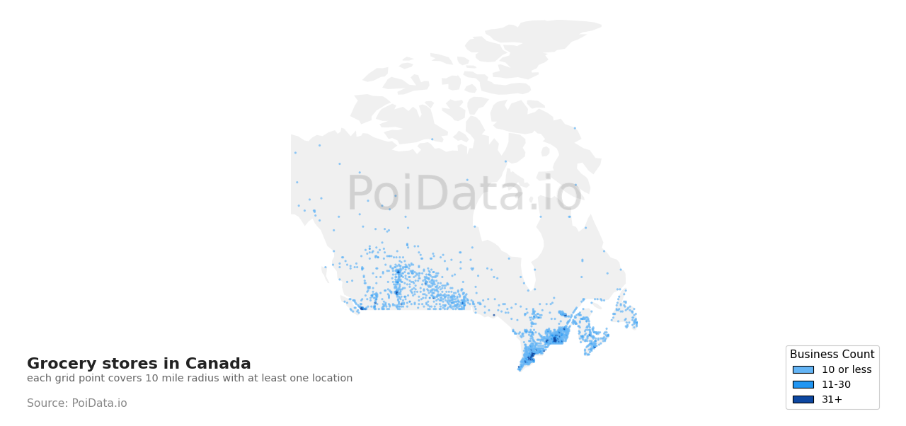 Grocery store density map for Canada