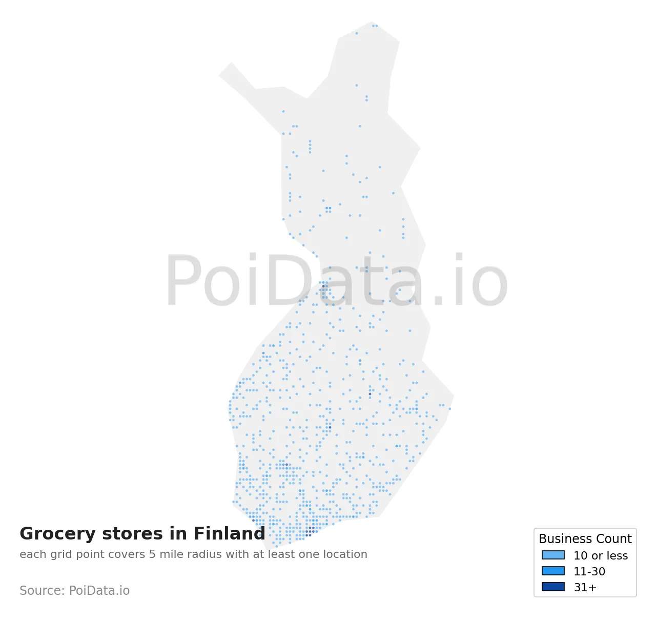 Grocery store density map for Finland