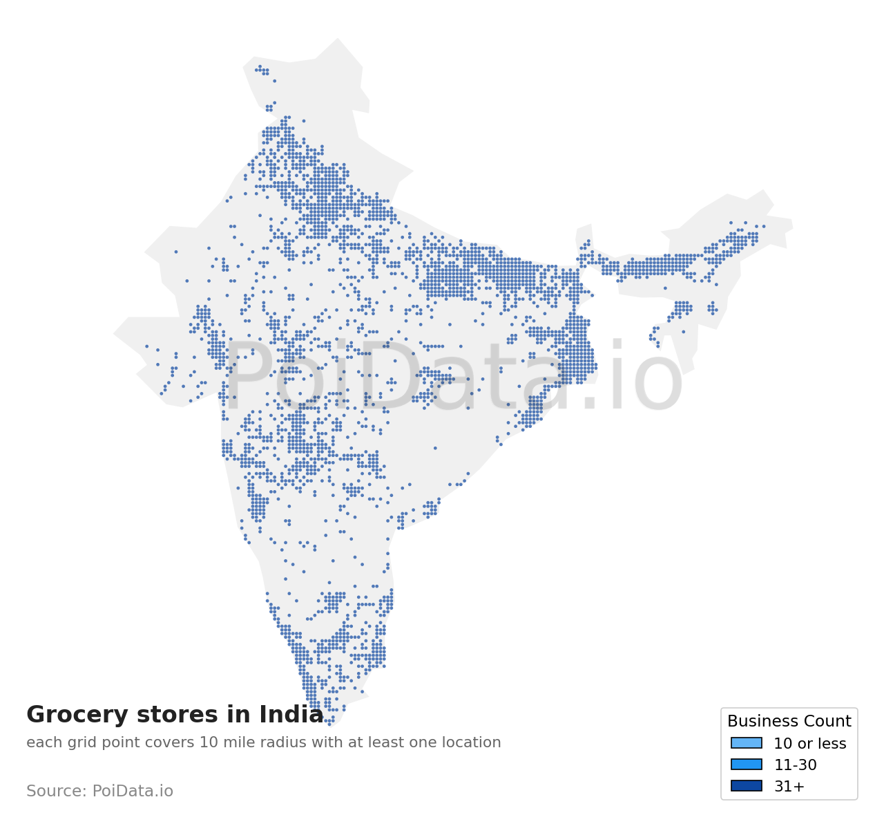 Grocery store density map for India