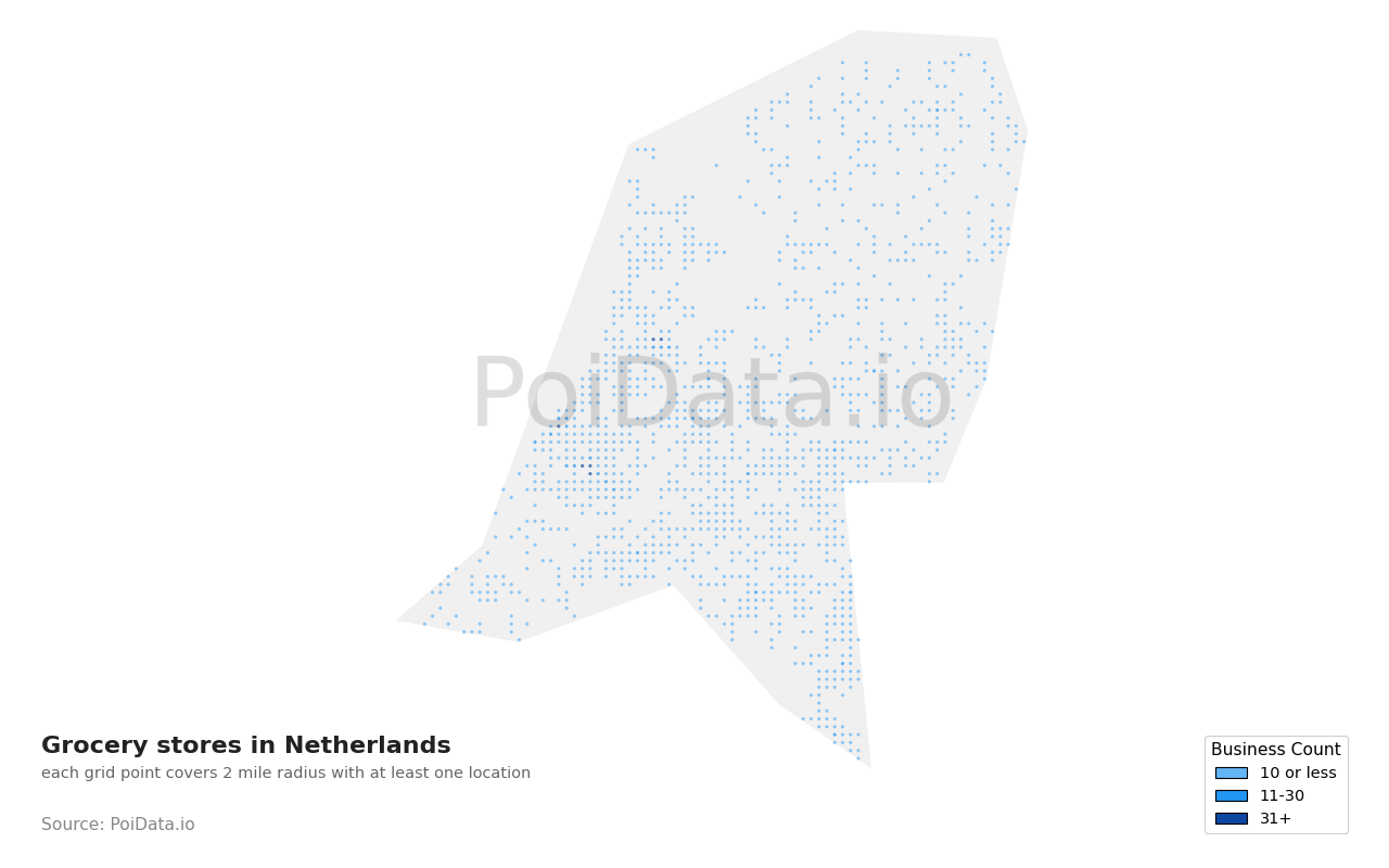 Grocery store density map for Netherlands