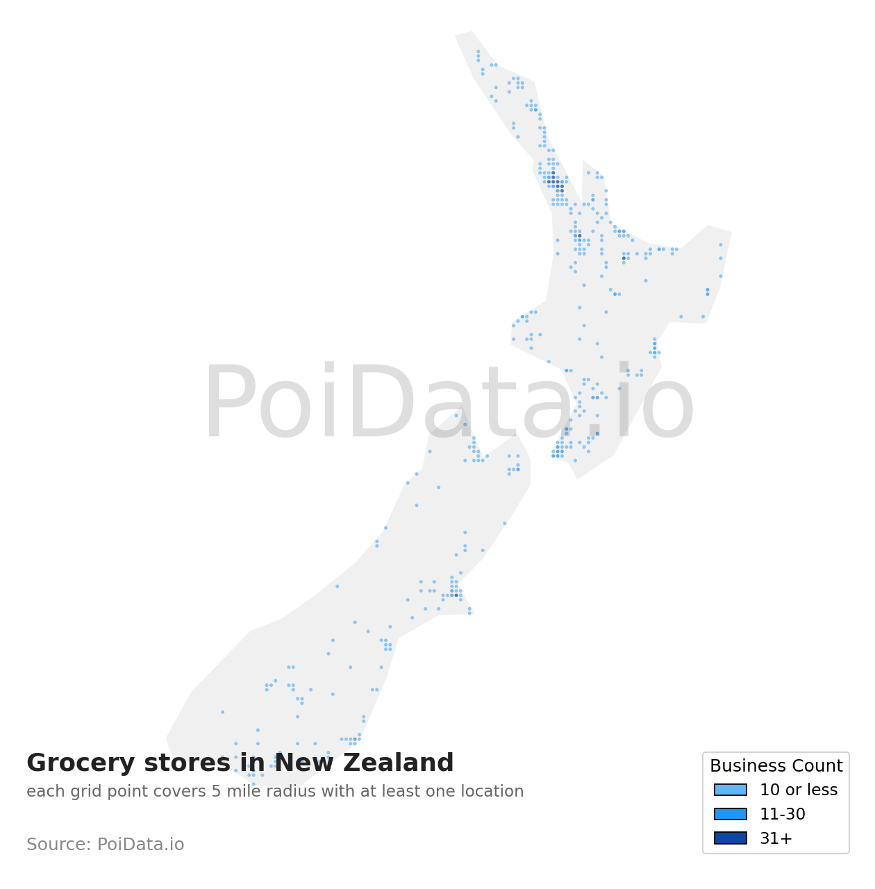Grocery store density map for New Zealand