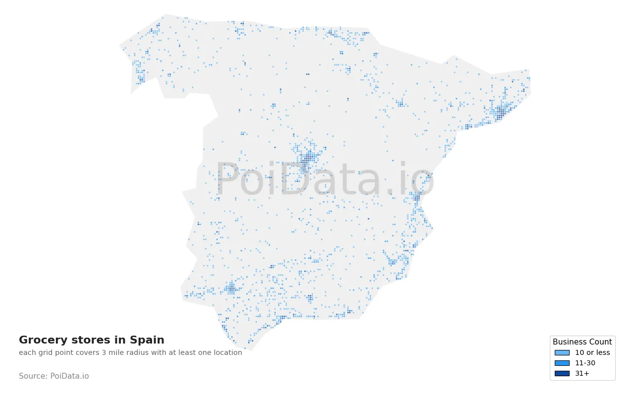 Grocery store density map for Spain