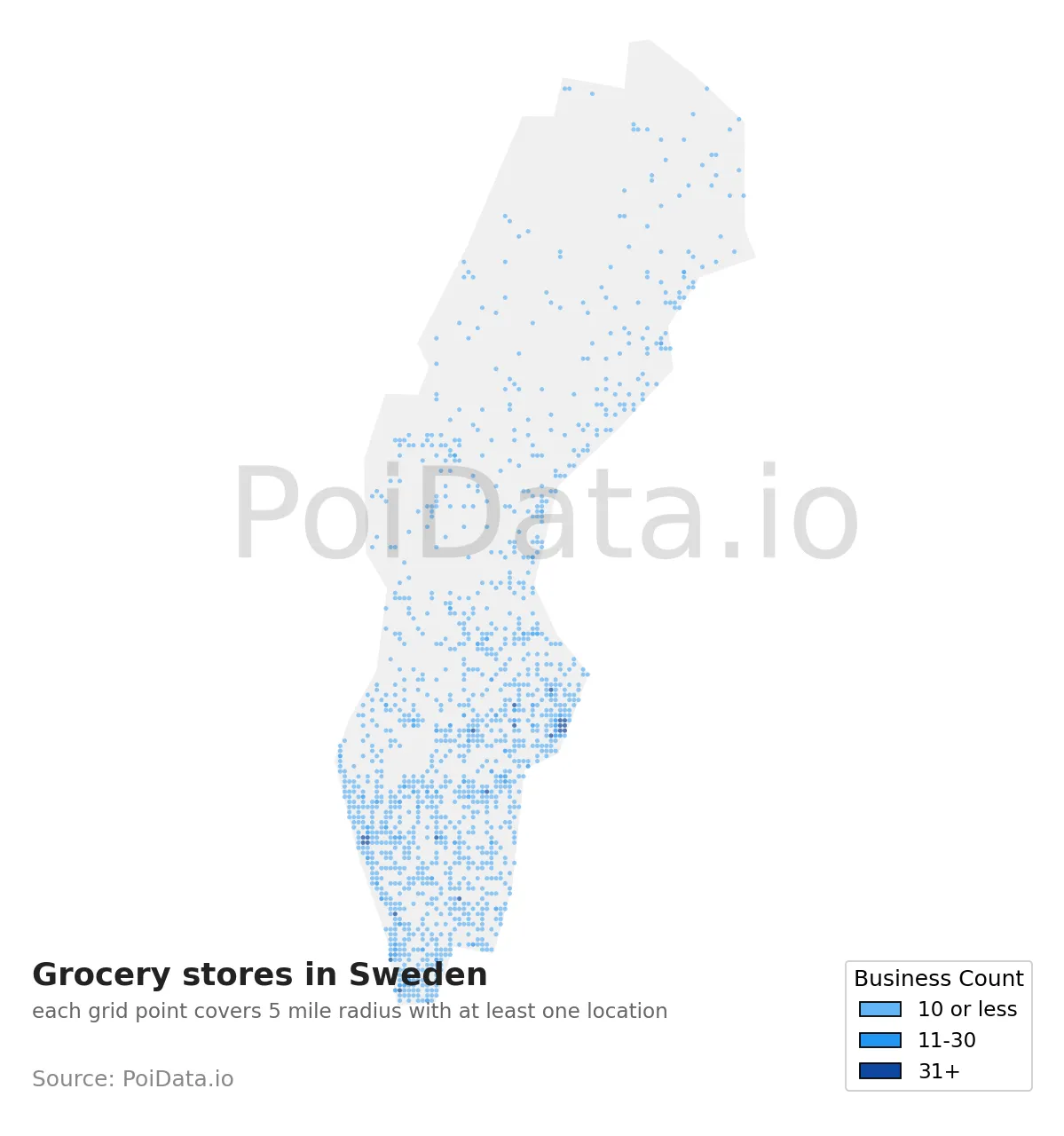 Grocery store density map for Sweden