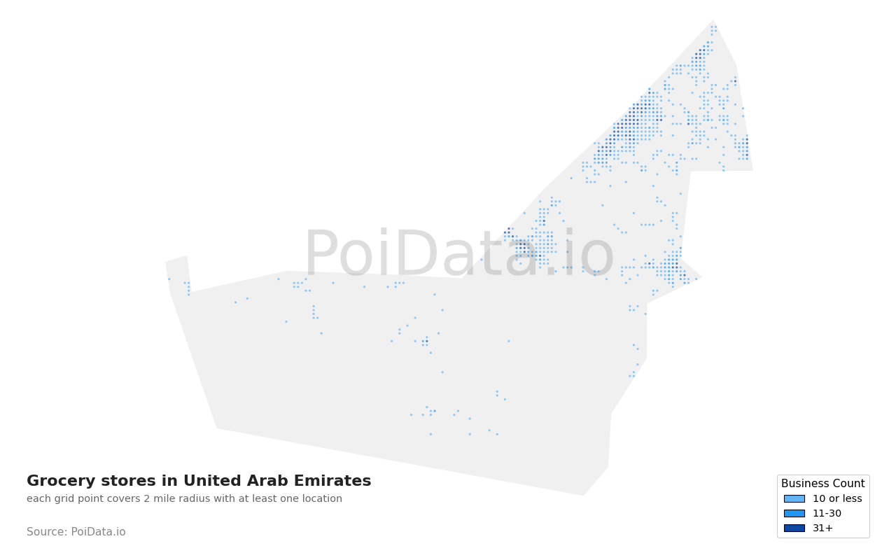 Grocery store density map for United Arab Emirates