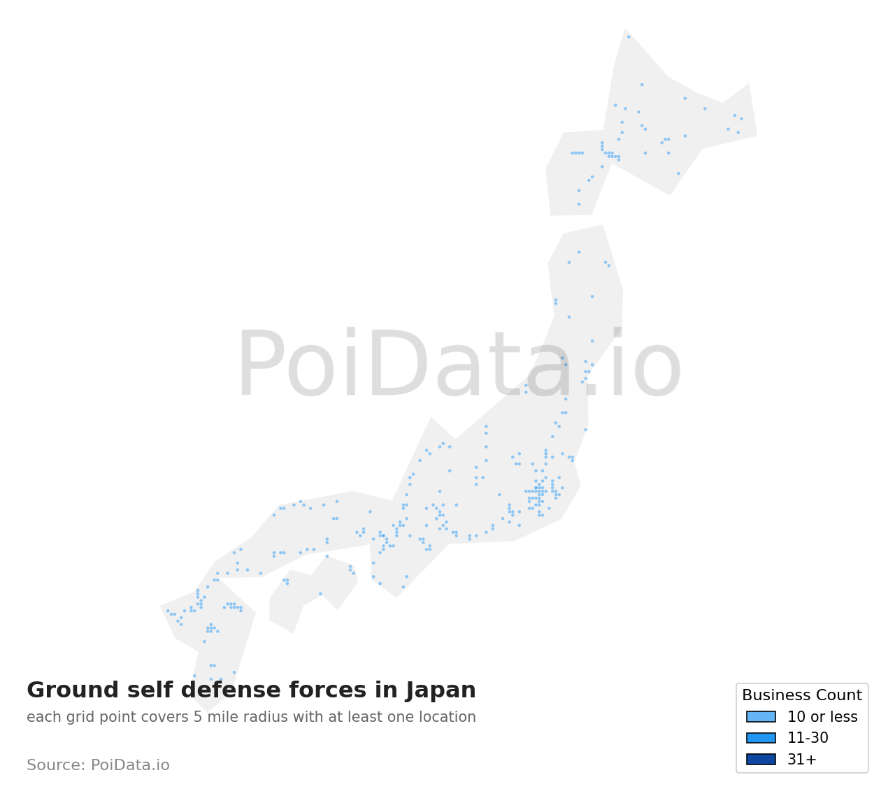 Ground self defense force density map for Aomori, Japan