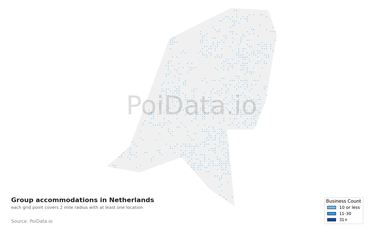 Group accommodation density map for Netherlands