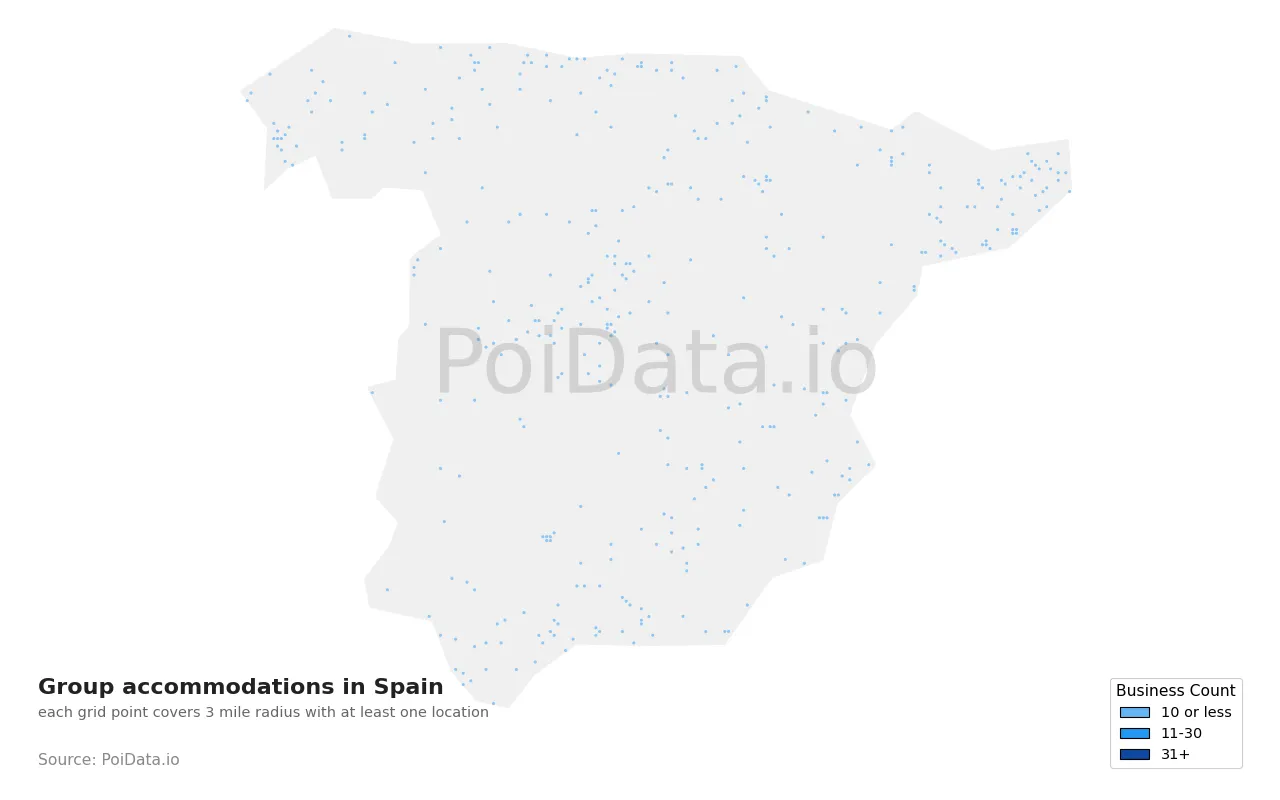 Group accommodation density map for Spain