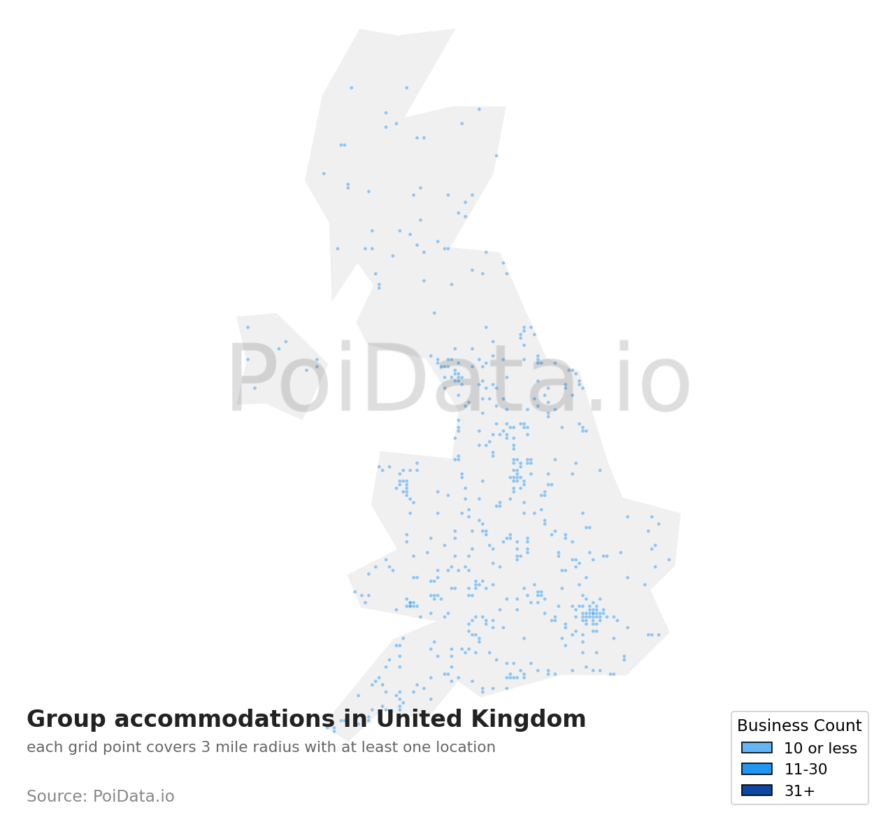 Group accommodation density map for United Kingdom