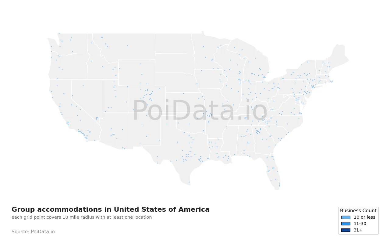 Group accommodation density map for United States