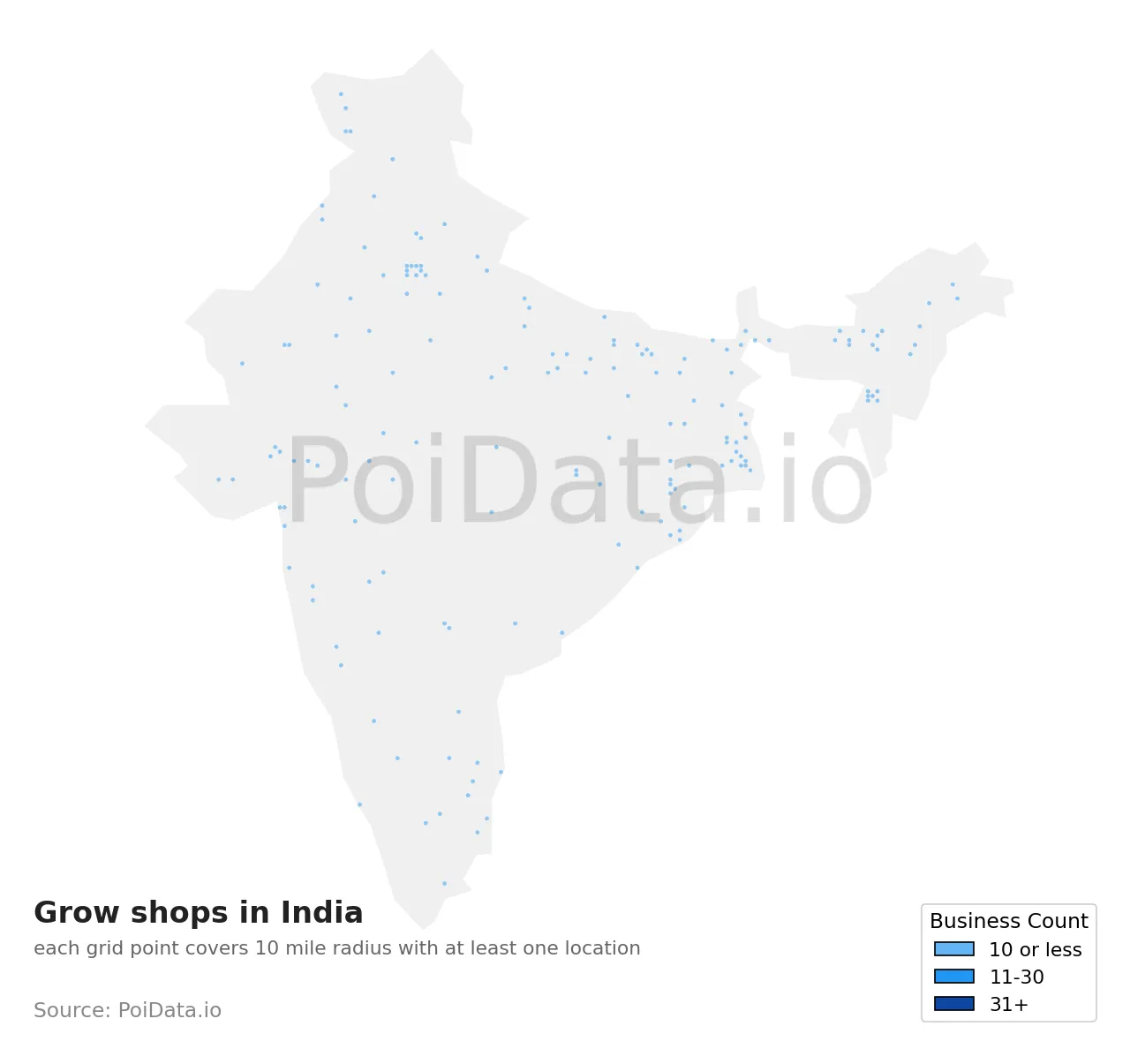 Grow shop density map for India