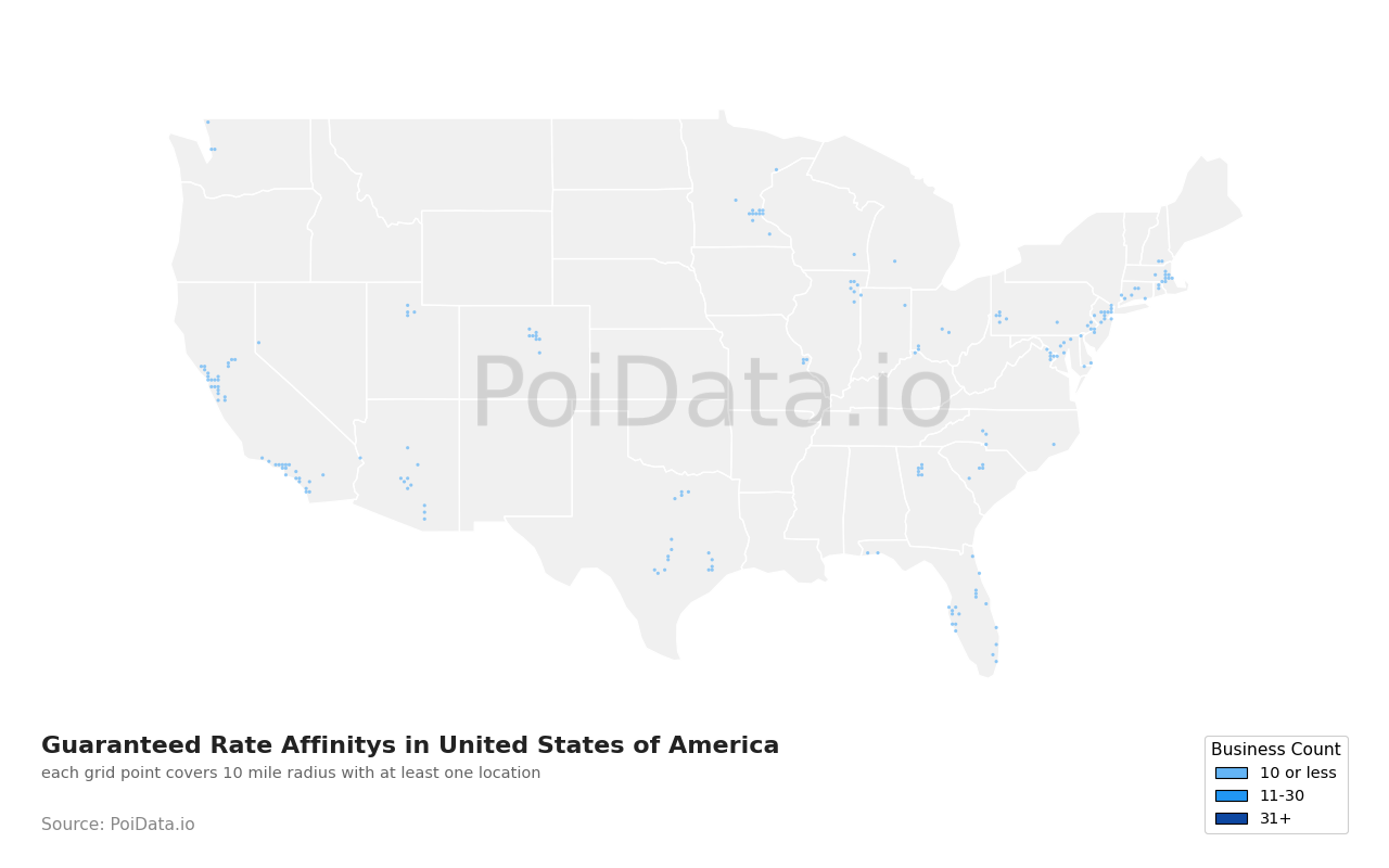 Guaranteed Rate Affinity density map for United States