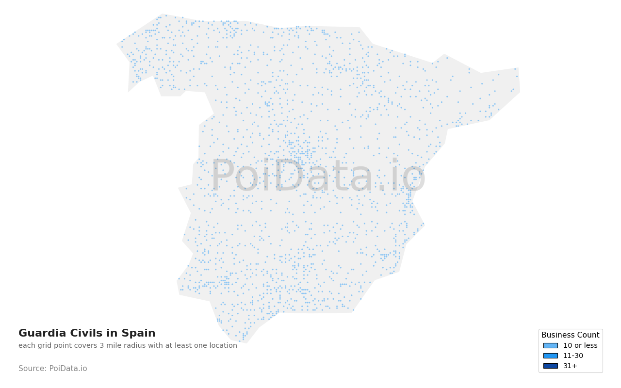 Guardia Civil density map for Spain