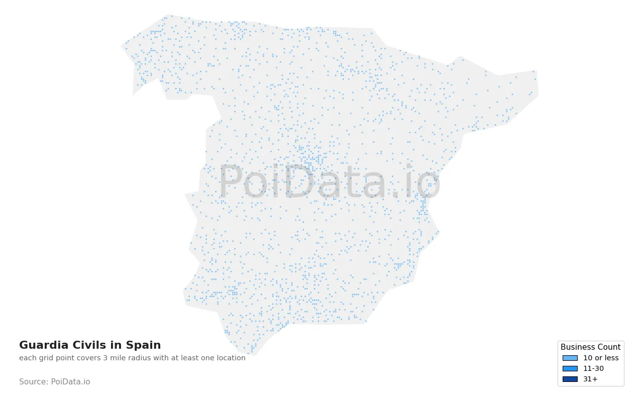Guardia Civil density map for Spain