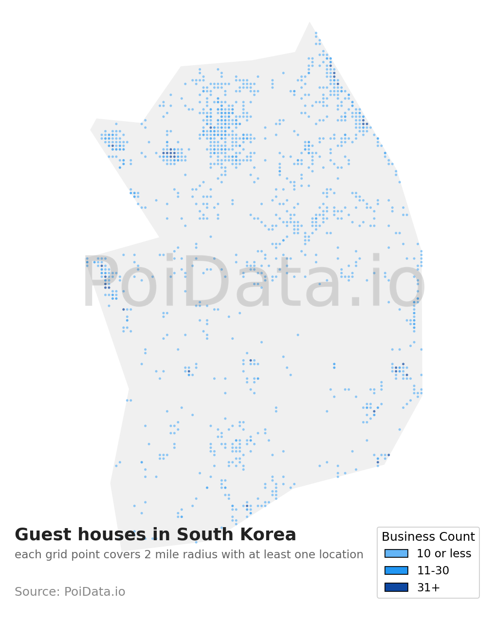 Guest house density map for South Korea