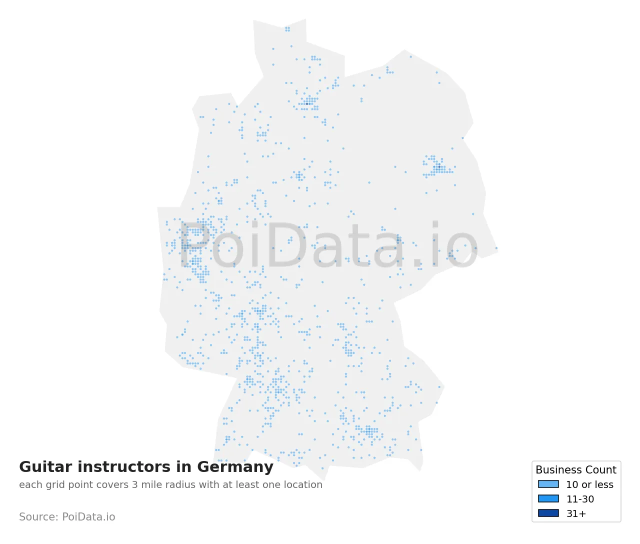 Guitar instructor density map for Germany