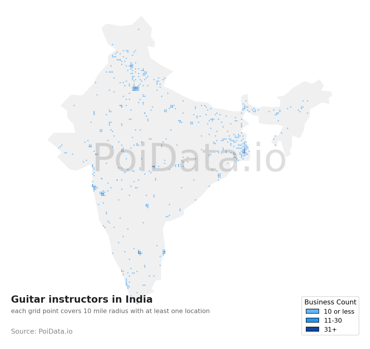 Guitar instructor density map for India