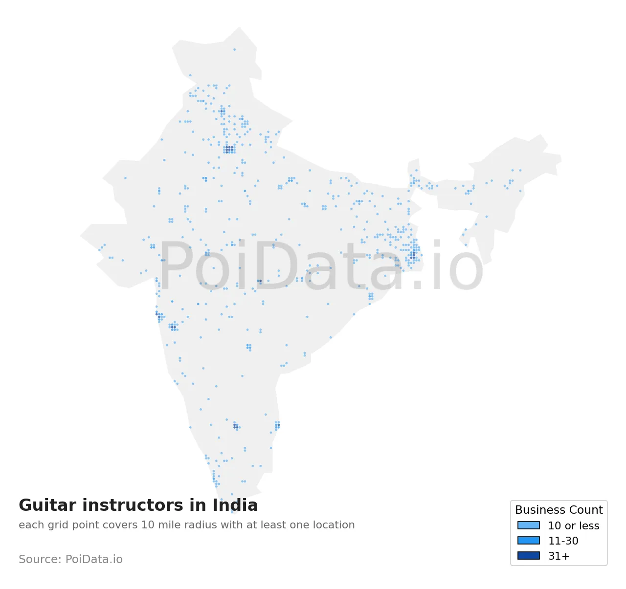 Guitar instructor density map for India