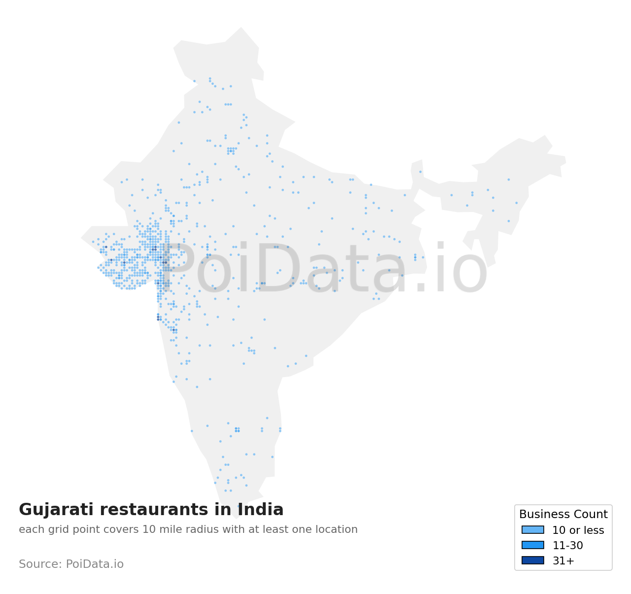 Gujarati restaurant density map for India