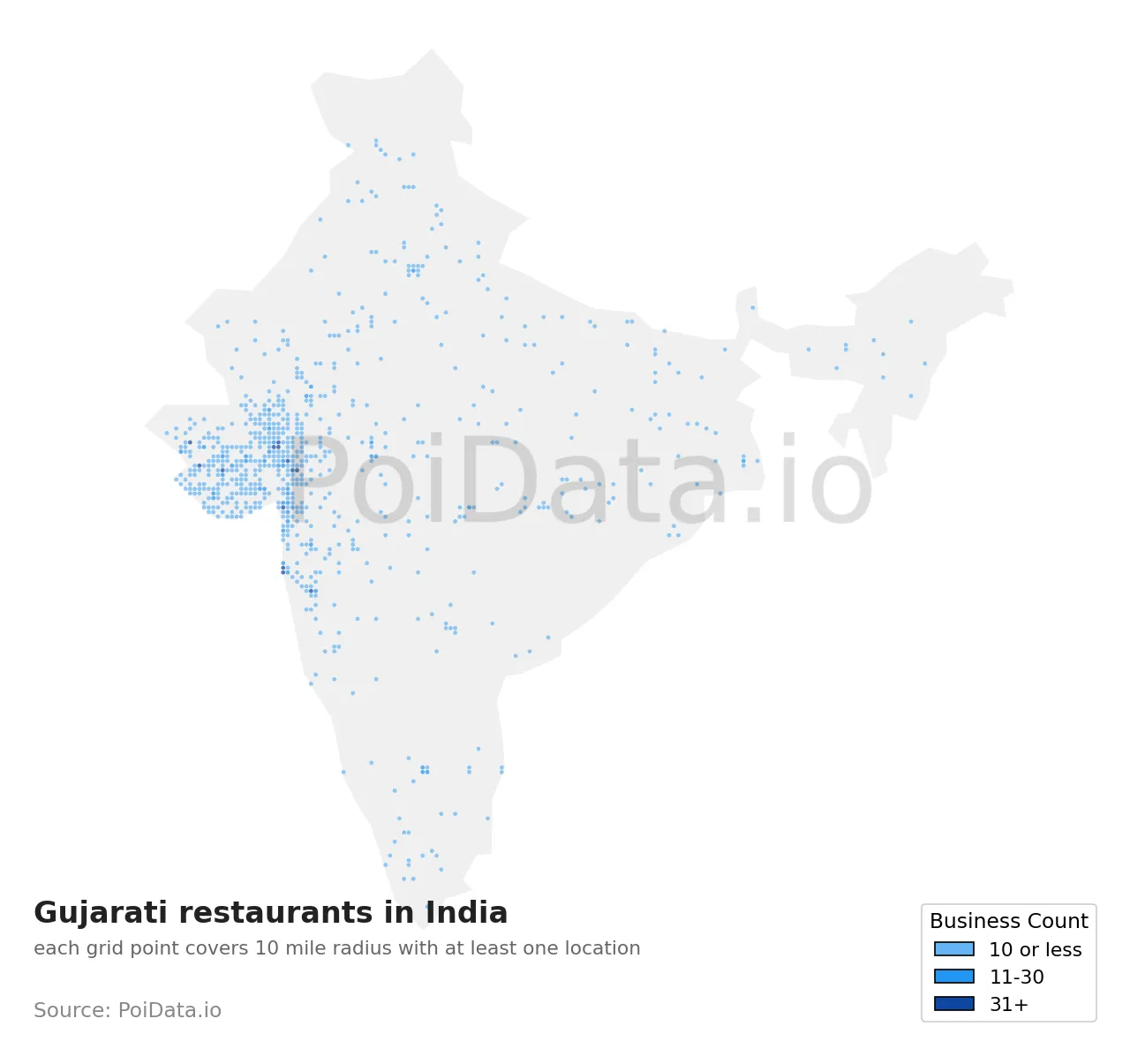 Gujarati restaurant density map for India