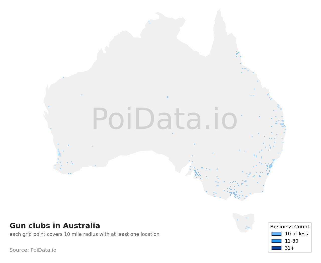 Gun club density map for Australia