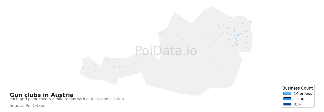 Gun club density map for Austria