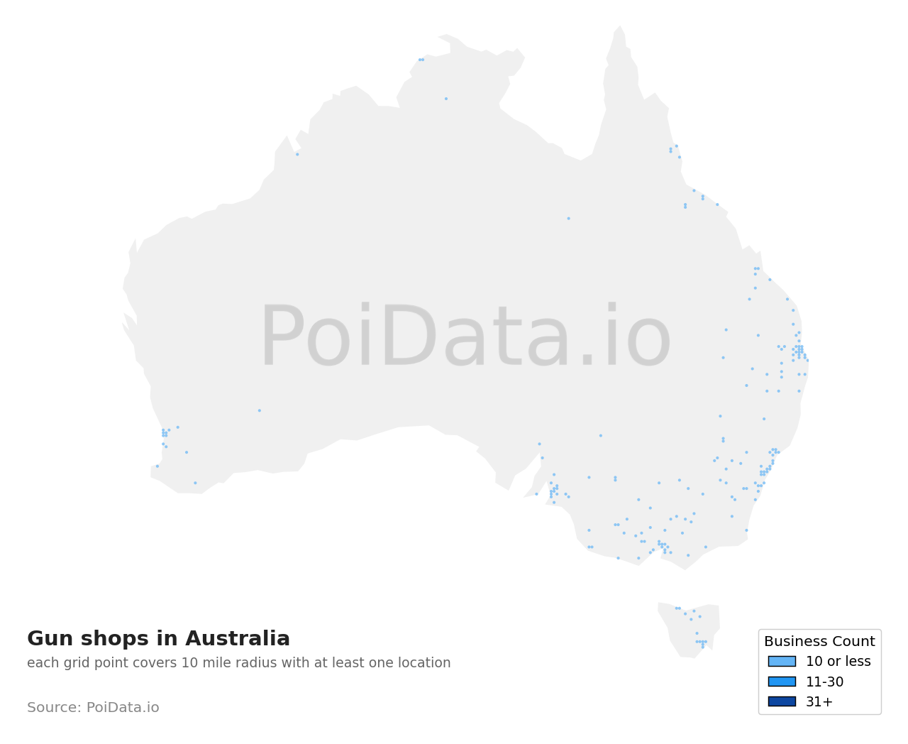 Gun shop density map for Australia