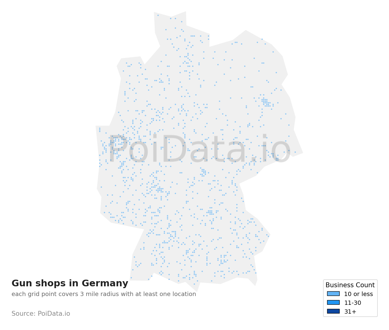 Gun shop density map for Germany