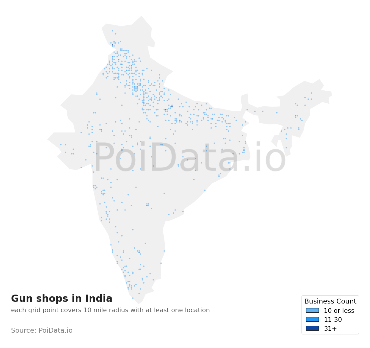 Gun shop density map for India