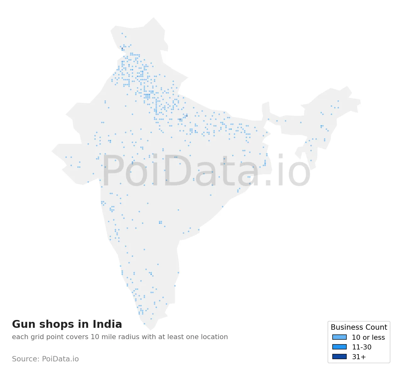 Gun shop density map for India