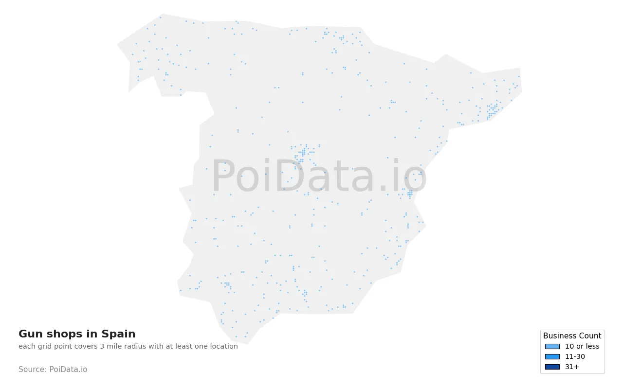 Gun shop density map for Spain